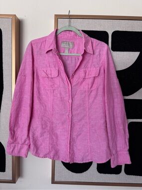 Banana republic HOT PINK SOFT wash shirt cotton linen blend small s button down